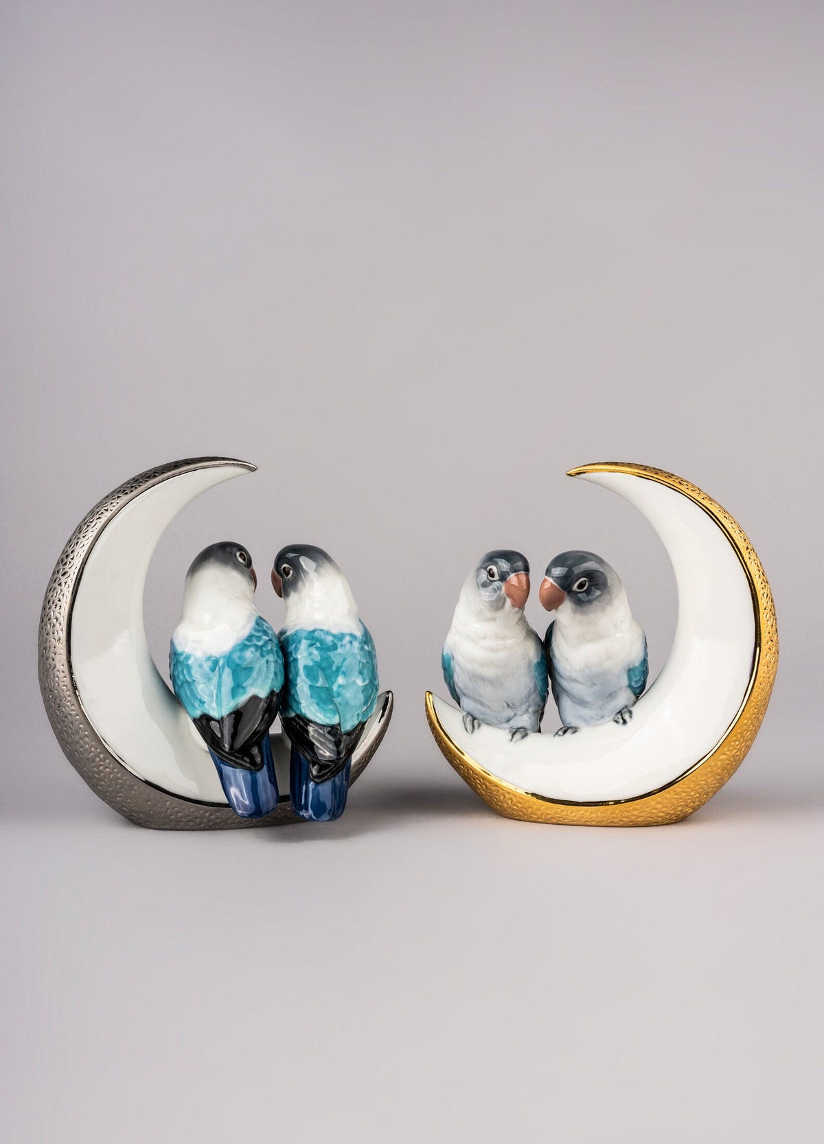 Lladró Fly Me to The Moon Birds Couple Figurine Silver Lustre