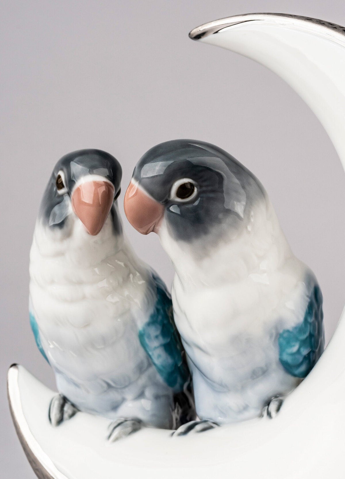 Lladró Fly Me to The Moon Birds Couple Figurine Silver Lustre