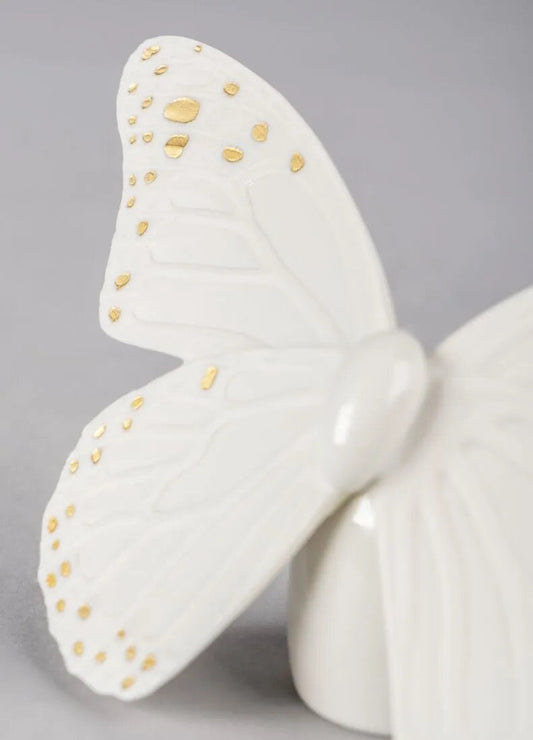 Lladró Butterfly Figurine White with Gold Lustre Sculpture by  Lladró at   FormFluent Sydney, Australia