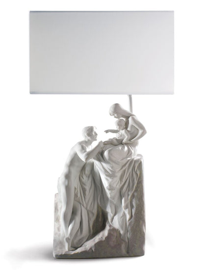Lladró Family Table Lamp featuring a sculptural design with elegant figures and a white lampshade