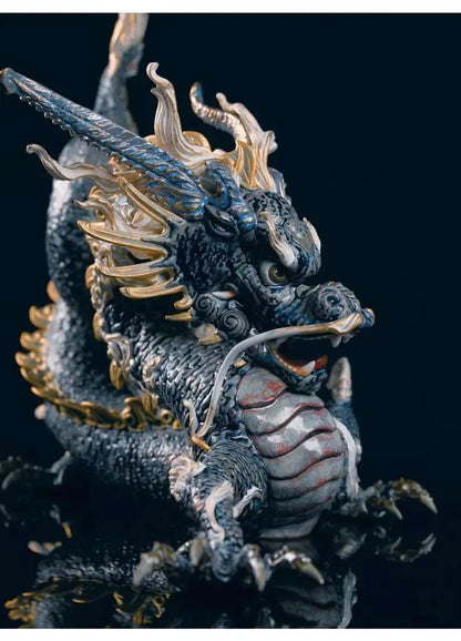 Lladró Great Dragon Sculpture Gold Lustre and Blue Limited Edition Sculpture by Lladró at  FormFluent