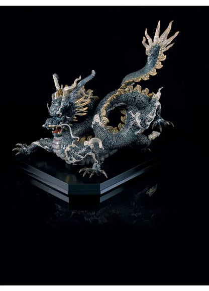  Lladró Great Dragon Sculpture Gold Lustre and Blue Limited Edition Sculpture by Lladró at  FormFluent