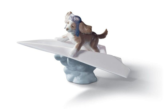 Lets Fly Away on a Paper Plane Dog Sculpture - FormFluent