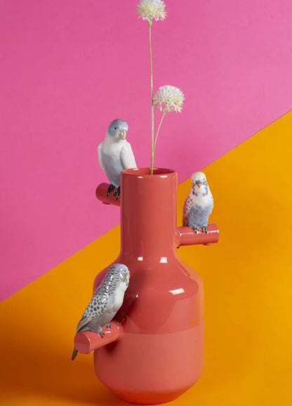Lladró Parrot Parade Vase Coral Vase by  Lladró at   FormFluent Sydney, Australia