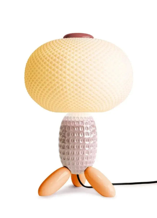 Lladró stylish table side lamp with a textured glass shade and colourful base for modern decor at FormFluent Australia