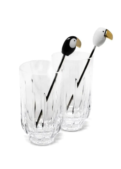 Lladró Toucan 2 tall Crystal Glasses + 2 Stirrers Set. Golden Luster Barware by Lladró at  FormFluent