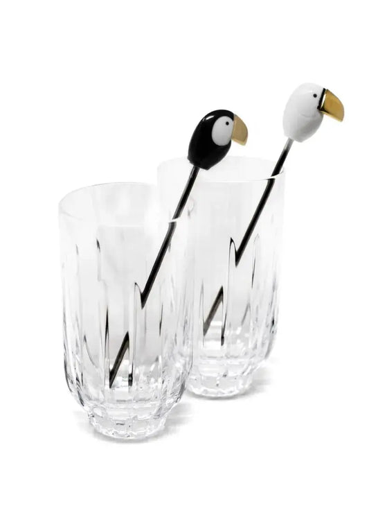  Lladró Toucan 2 tall Crystal Glasses + 2 Stirrers Set. Golden Luster Barware by Lladró at  FormFluent