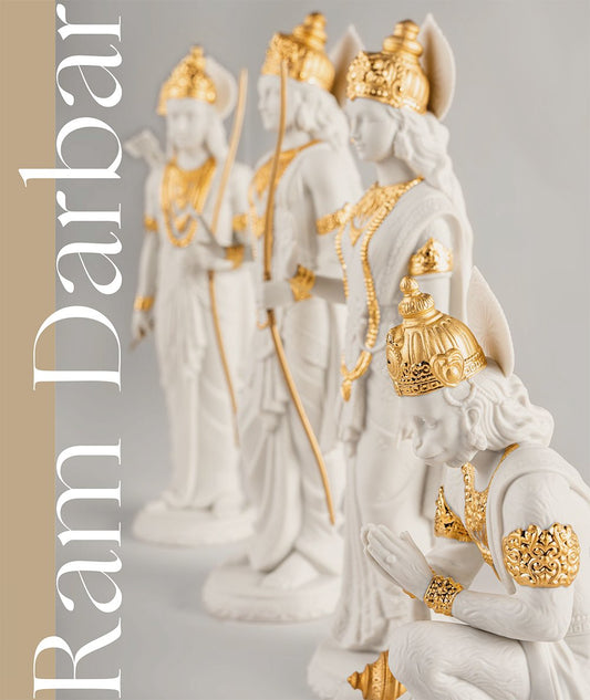 Lladro Ram Darbar Set (Re-deco) (Rama, Sita, Lakshman, & Hanuman Sculptures Golden Lustre Re-deco)