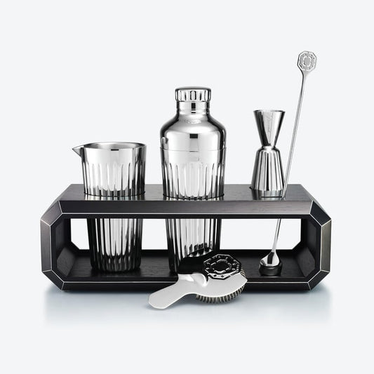 Baccarat Octogone Bar Accessory Case Black Oak & Harmonie Set of 4 Bar Accessories & Harmonie Shaker