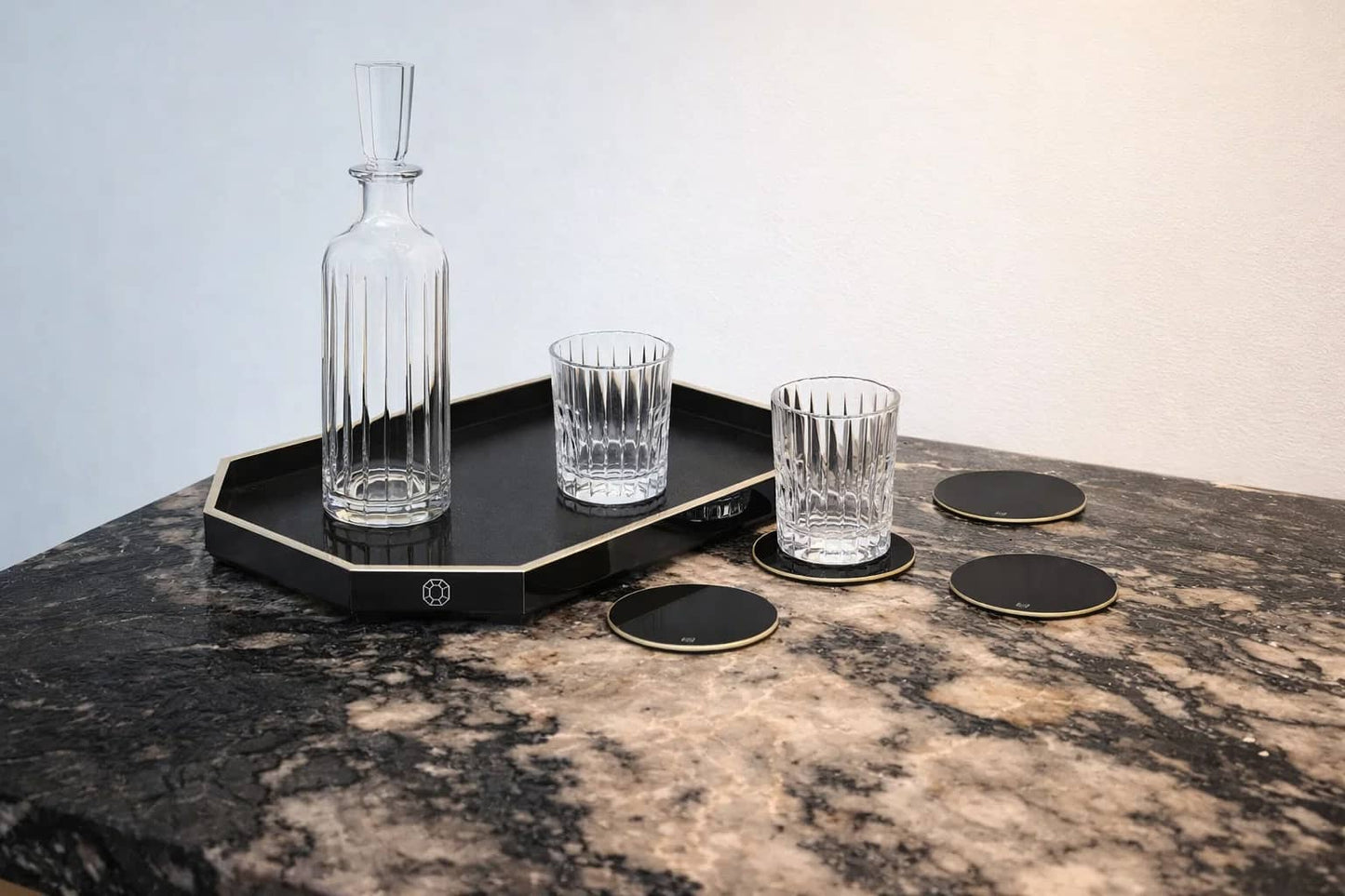 Baccarat Lacquer Octogone Tray Black (S/M/L)  by  Baccarat at   FormFluent Sydney, Australia