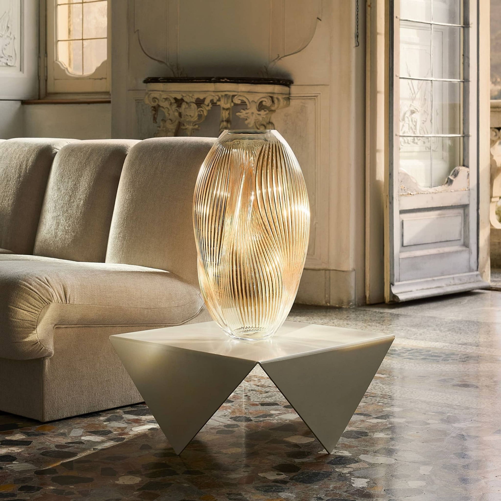 Lalique Alizé XXL Vase with Pink Gold Leaves Limited Edition Vase by  Lalique at   FormFluent Sydney, Australia