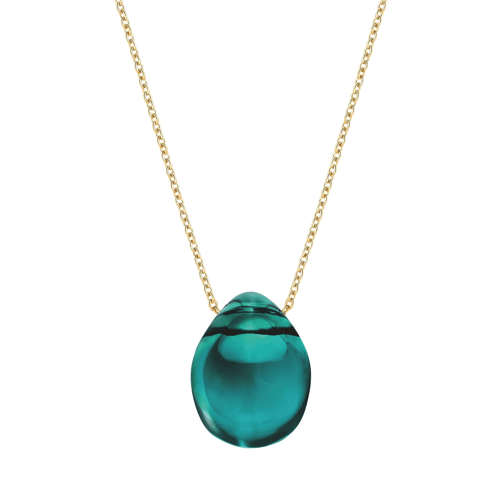 Lalique Cabochon Pendant Necklace - Deep Green Crystal 18K Yellow Gold Plated Jewelry by  Lalique at   FormFluent Sydney, Australia