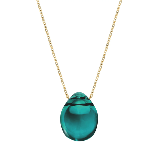Lalique Cabochon Pendant Necklace - Deep Green Crystal 18K Yellow Gold Plated Jewelry by  Lalique at   FormFluent Sydney, Australia