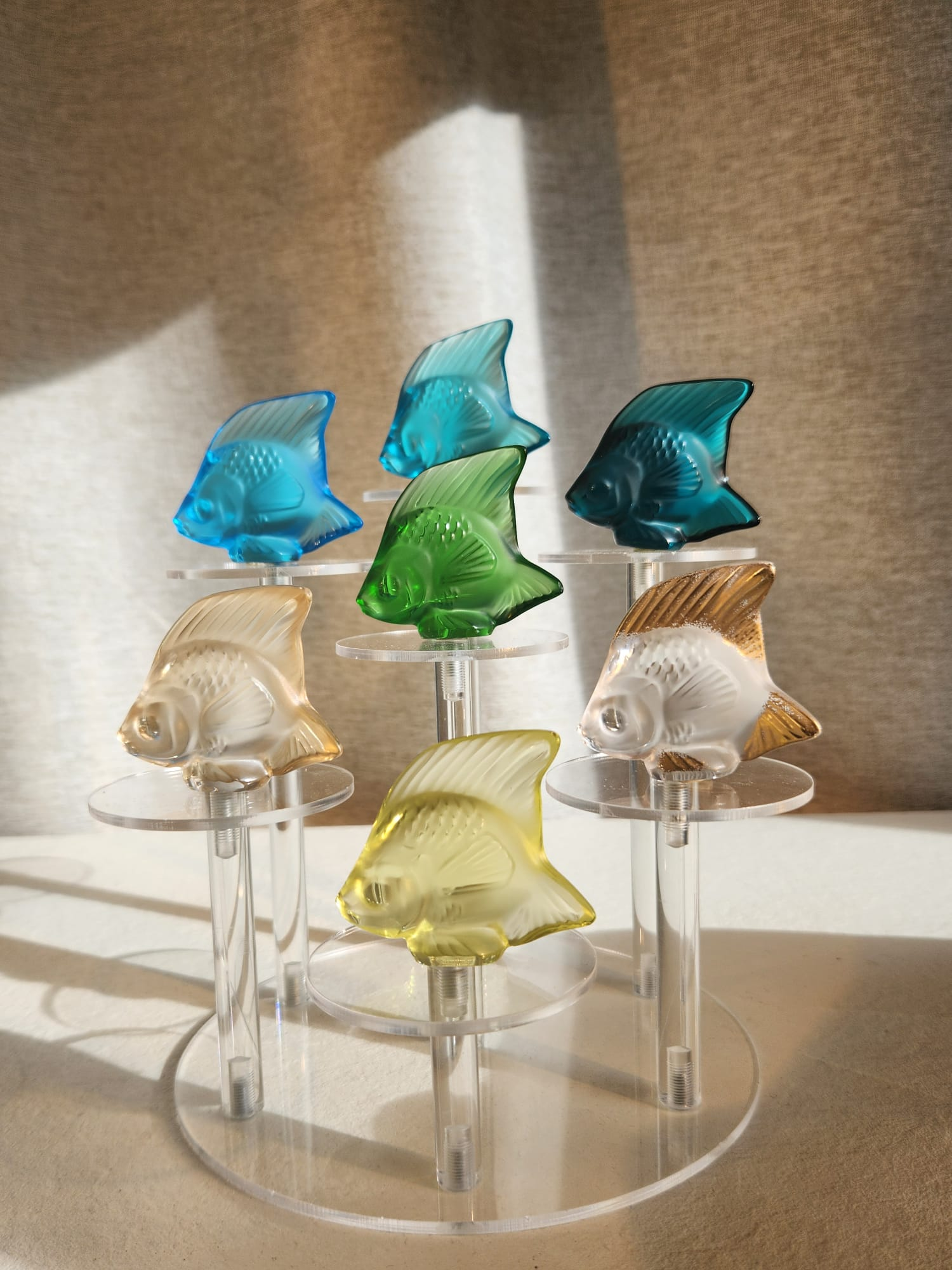 Lalique Fish Sculpture Clear and Gold Stamped Crystal - FormFluent