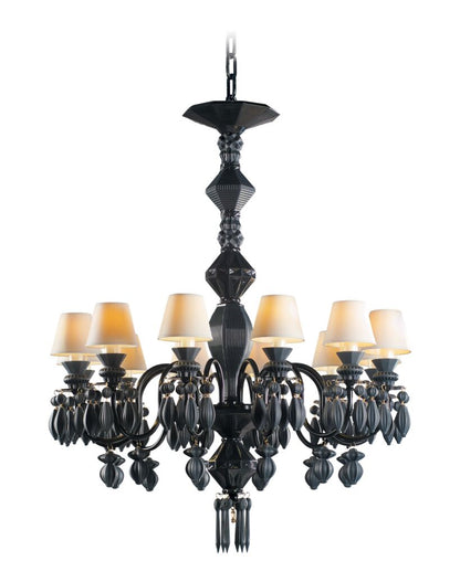 Lladró Elegant Black Chandelier with Eight Lights and Stylish Design for Sophisticated Interiors