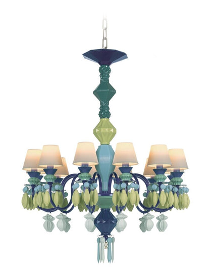 Lladró Colourful Chandelier with Elegant Glass Shades and Decorative Details