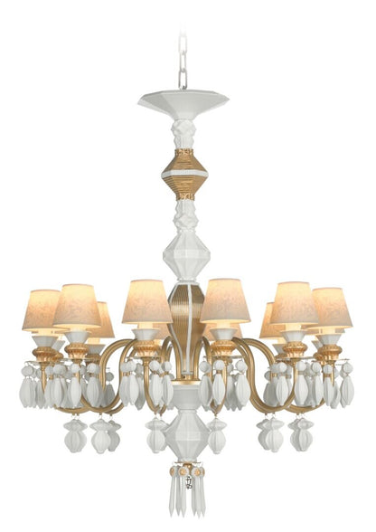 Lladró elegant chandelier with cream shades and intricate glass detailing for stylish interiors